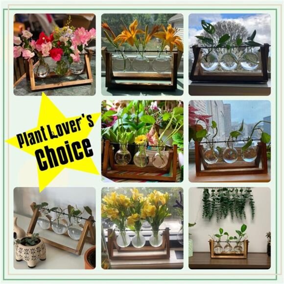 Plant Vase 3 Bulb with Wooden Stand Home Garden Office Decoration Decor - Picture 8 of 12